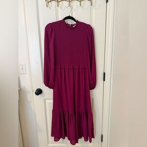 Nanette Lepore Long Sleeve Smocked Midi Dress